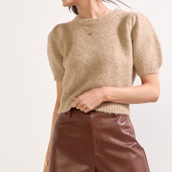 Francesca's Margaret Short Puff Sleeve Sweater Top - Picture 1 of 2